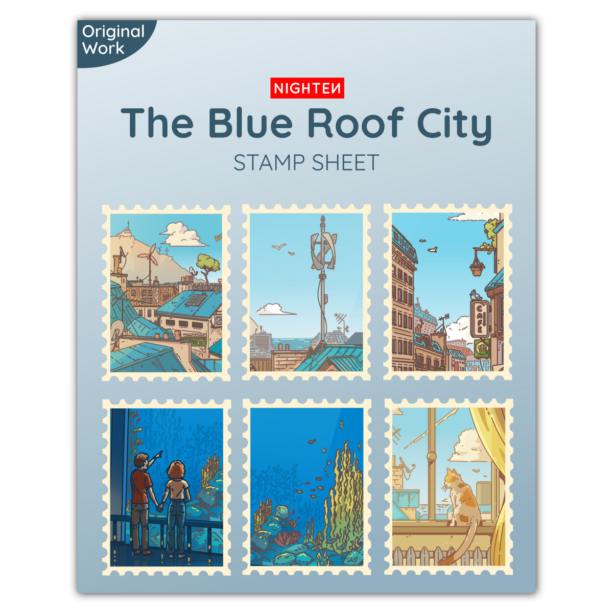 Blue Roof City - x6 Sticker Stamp Sheet