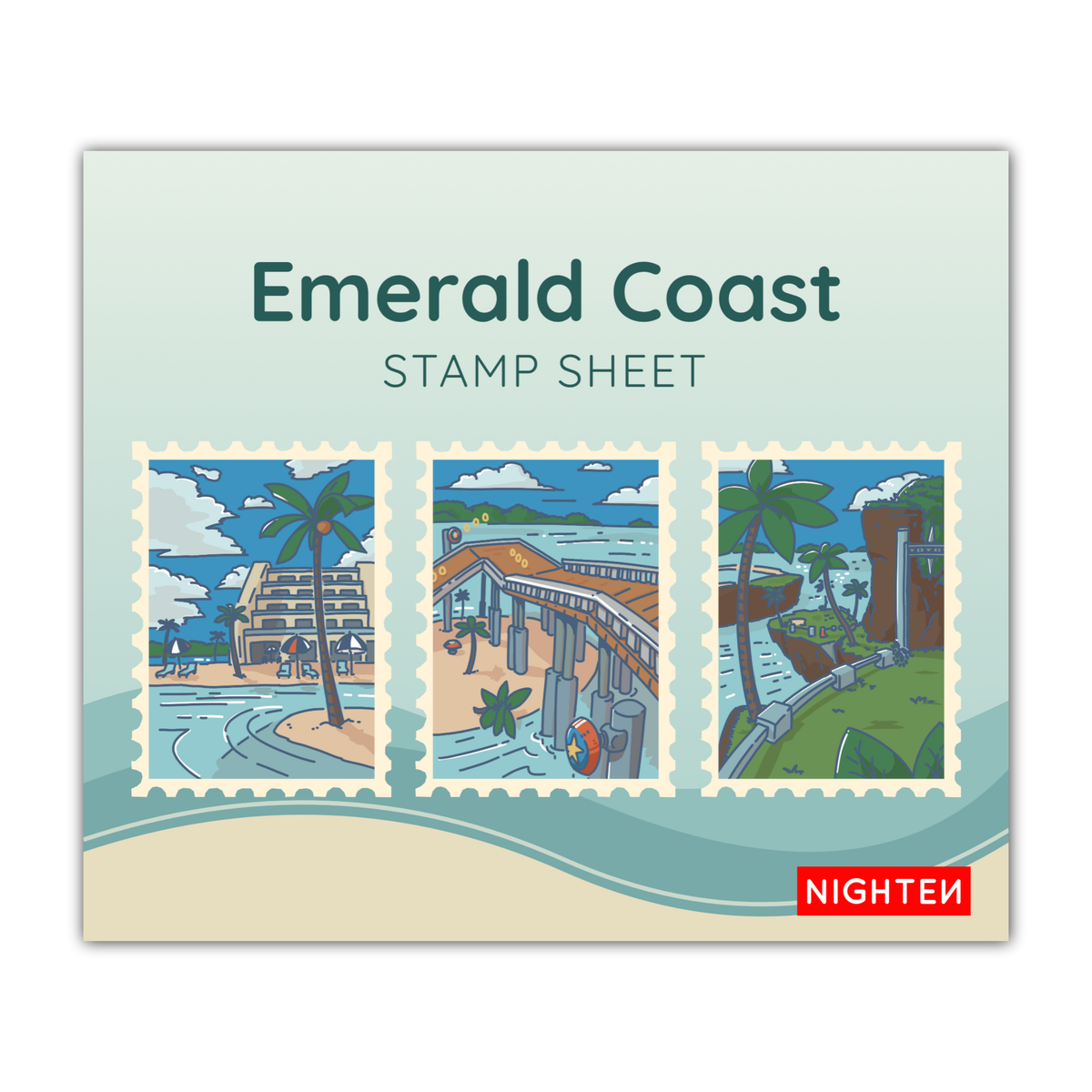 Emerald Coast - x3 Sticker Stamp Sheet