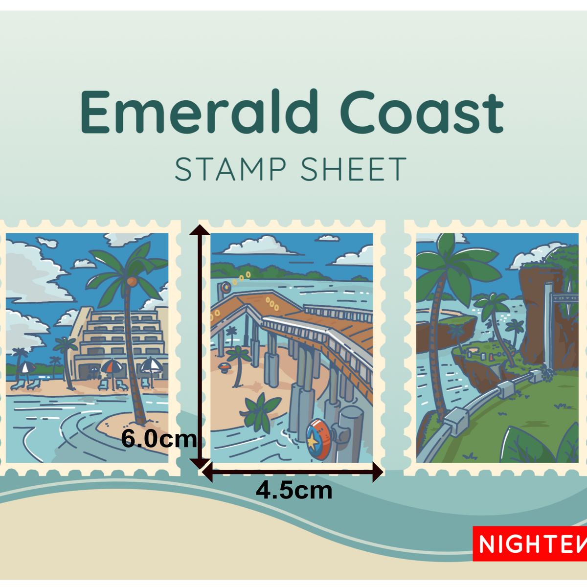 Emerald Coast - x3 Sticker Stamp Sheet