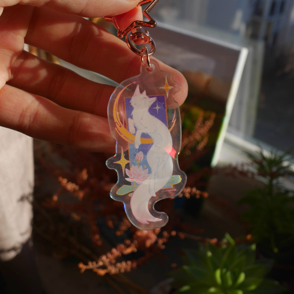 Moon Fox - Holo Acrylic Keychain - Partnership: Astheri Art